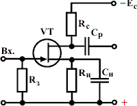 Схема резистивного усилительного каскада на полевом транзисторе с p-n-переходом